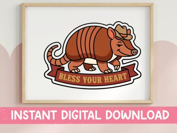 Bless Your Heart Armadillo Cowboy Graphics for T-Shirt Designs