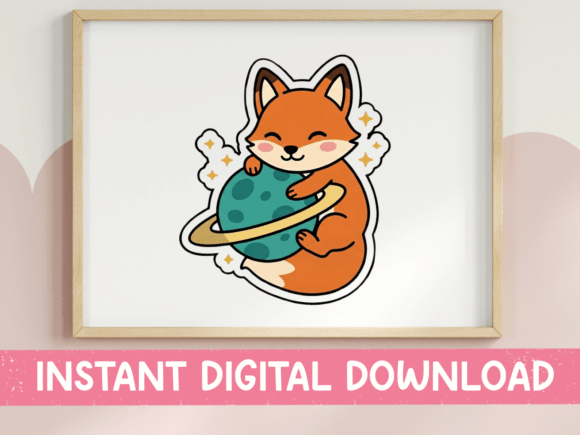 Cute Fox Hugging Planet Graphics for T-Shirt Designs