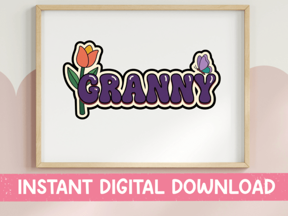 Granny Retro Tulip Butterfly Sticker: Graphics for T-Shirt Designs