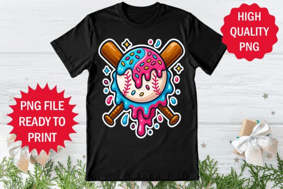 Ice Cream Drip Style Baseball Design Png: Graphics & T-Shirt Designs