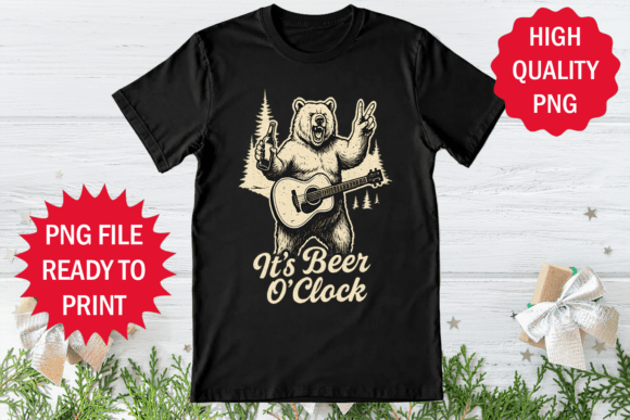It's Beer O'Clock Music Lover Bear Png: Perfect for T-Shirt Designs