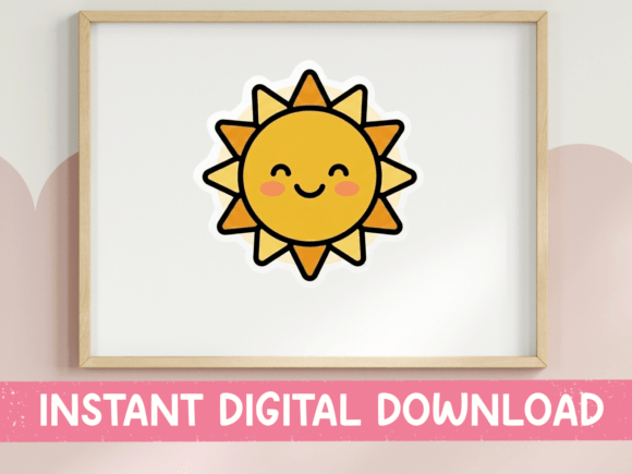 Kawaii Smiling Sun Sticker: Graphics for T-Shirt Designs