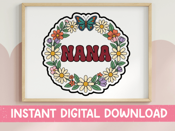 Nana Floral Wreath Retro Sticker: Graphics & T-Shirt Designs