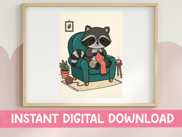 Raccoon Knitting Graphics for Cozy T-Shirt Designs