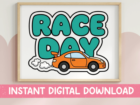 Race Day Sports Car Sticker Graphics for T-Shirt Designs