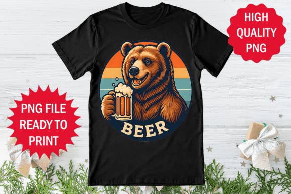 Retro Vintage Bear Drinking Design Png