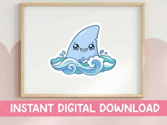 Shark Fin Wave Kawaii Sticker SVG: Graphics & T-Shirt Designs