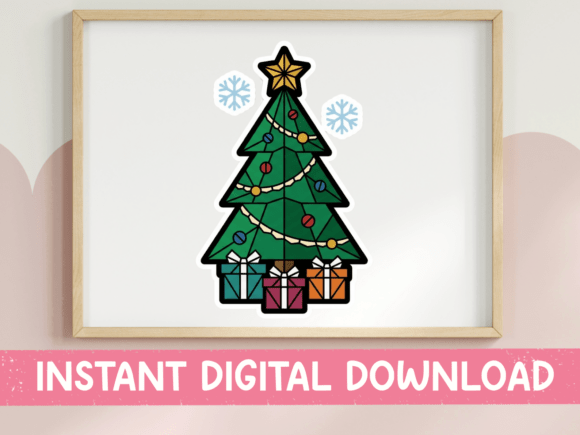 Stained Glass Christmas Tree Sticker: Graphics & T-Shirt Designs