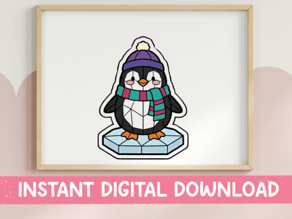Stained Glass Winter Penguin Graphics for T-Shirt Designs