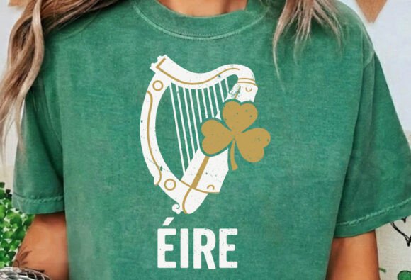 Vintage Irish Harp Shamrock Eire SVG for T-Shirt Designs and Graphics