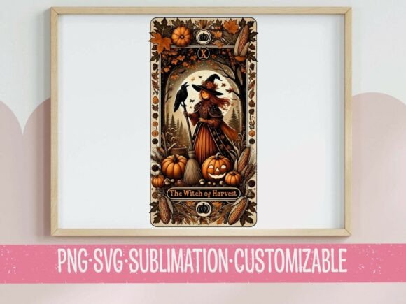 Witch of Harvest Tarot Card SVG PNG Fall Graphics for T-Shirt Designs